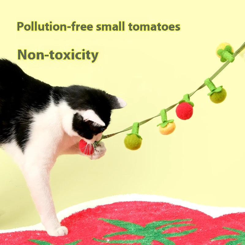 Hanging Cat Toy – Wool Felt Tomato Vine with Catnip & Bell for Interactive Play